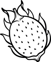 Hand-Drawn Black and White Illustration of a Dragon Fruit on a White Background