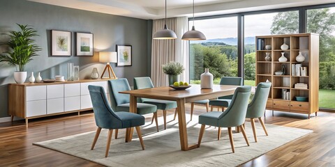 Obraz premium Sleek lines and minimalist design define this modern dining room furniture collection, available in glossy lacquer,
