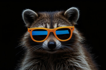 Fototapeta premium a raccoon wearing glasses on a black background