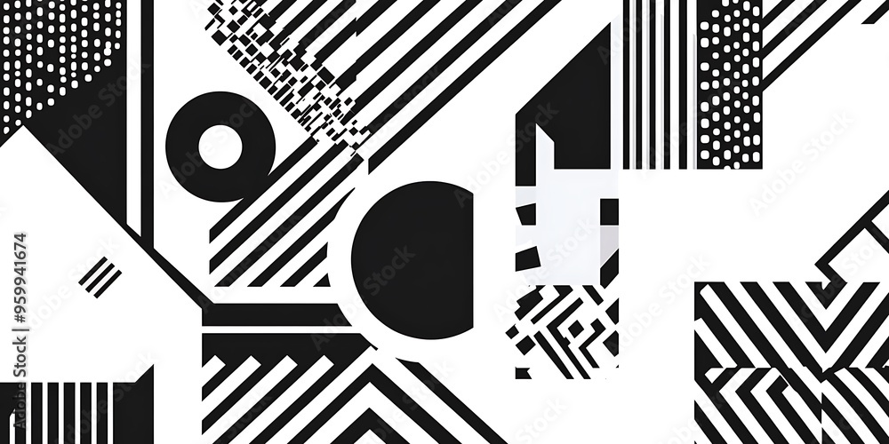 Poster minimalist geometric patterns featuring clean, sharp lines and abstract shapes in monochrome and pas