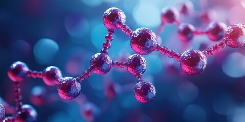 Close-Up Molecular DNA Structure with Vibrant Red and Purple Molecules