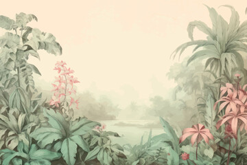 Lush tropical botanical garden landscape