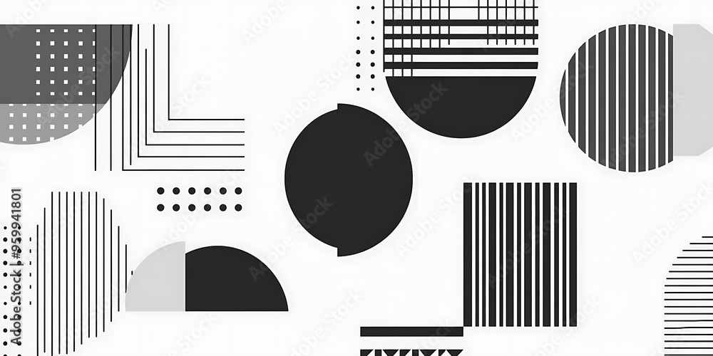 Poster minimalist geometric patterns featuring clean, sharp lines and abstract shapes in monochrome and pas