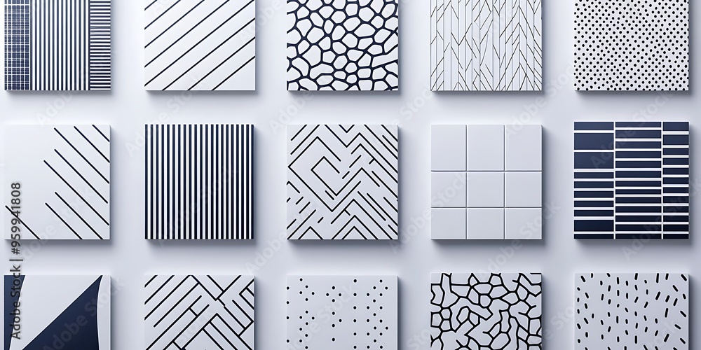 Poster minimalist geometric patterns featuring clean, sharp lines and abstract shapes in monochrome and pas
