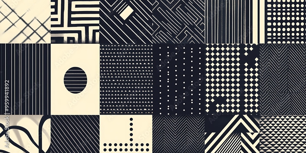 Poster minimalist geometric patterns featuring clean, sharp lines and abstract shapes in monochrome and pas