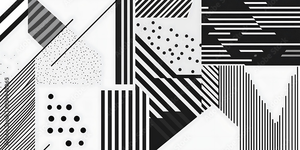 Poster minimalist geometric patterns featuring clean, sharp lines and abstract shapes in monochrome and pas
