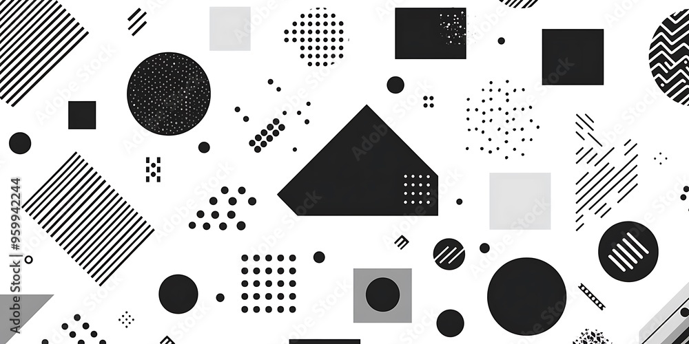 Poster minimalist geometric patterns featuring clean, sharp lines and abstract shapes in monochrome and pas