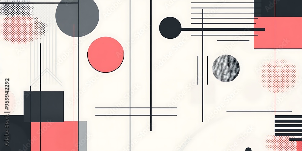 Poster minimalist geometric patterns featuring clean, sharp lines and abstract shapes in monochrome and pas