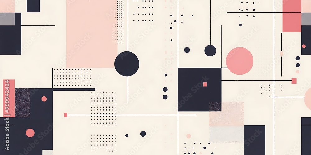 Poster minimalist geometric patterns featuring clean, sharp lines and abstract shapes in monochrome and pas