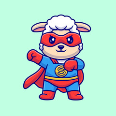 Fototapeta premium Cute Sheep Super Hero Cartoon Vector Icon Illustration. Animal Holiday Icon Concept Isolated Premium Vector. Flat Cartoon Style