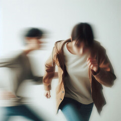 Fototapeta premium Fleeing from Shadows: An Urgent Escape from Fear