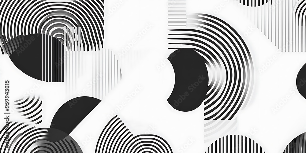 Poster minimalist geometric patterns featuring clean, sharp lines and abstract shapes in monochrome and pas