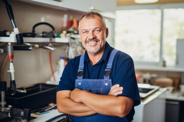 Portrait of a smiling middle aged male plumber