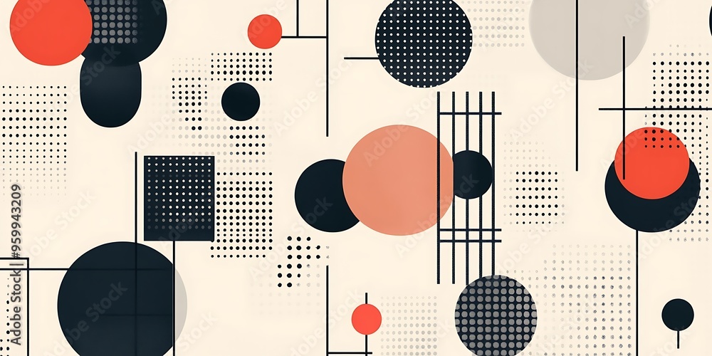 Poster minimalist geometric patterns featuring clean, sharp lines and abstract shapes in monochrome and pas