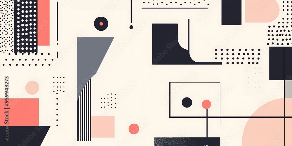 Poster minimalist geometric patterns featuring clean, sharp lines and abstract shapes in monochrome and pas