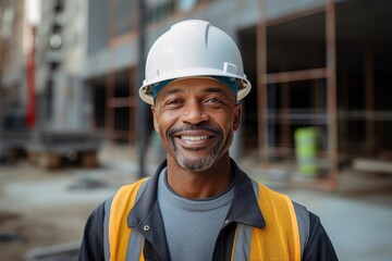 Portrait of a smiling middle aged businessman on construction site