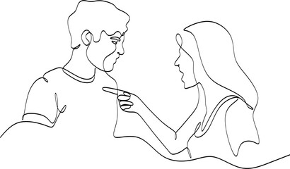 Guarrel between man and woman. Linear drawing  