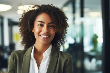 Smiling portrait of a young African American businesswoman in office