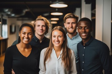 Fototapeta premium Smiling group portrait of diverse business people in office