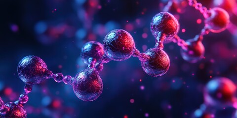 Close-Up Molecular DNA Structure with Vibrant Red and Purple Molecules