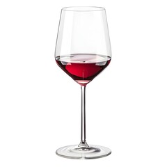 Elegant crystal wine glass filled with red wine on white backdrop with copy space
