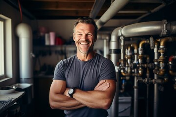 Portrait of a smiling middle aged male plumber
