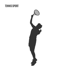 Tennis player silhouette isolated vector illustration. Tennis man athlete silhouette. Sports silhouette