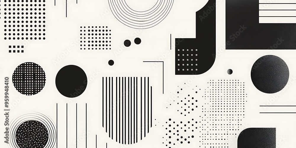 Poster minimalist geometric patterns featuring clean, sharp lines and abstract shapes in monochrome and pas