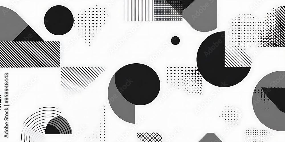 Poster minimalist geometric patterns featuring clean, sharp lines and abstract shapes in monochrome and pas