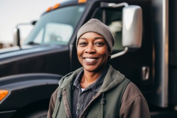 Obraz premium Portrait of a middle aged female truck driver