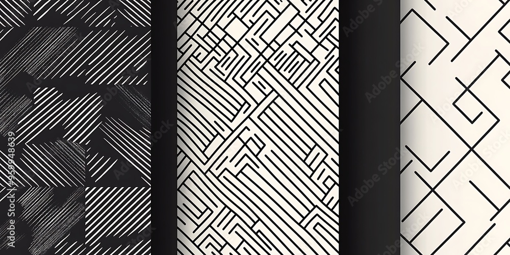 Aufkleber minimalist geometric patterns featuring clean, sharp lines and abstract shapes in monochrome and pas