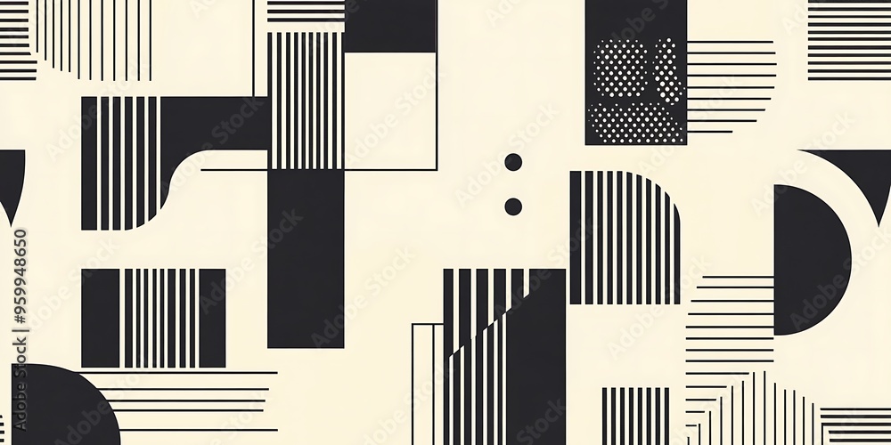 Poster minimalist geometric patterns featuring clean, sharp lines and abstract shapes in monochrome and pas