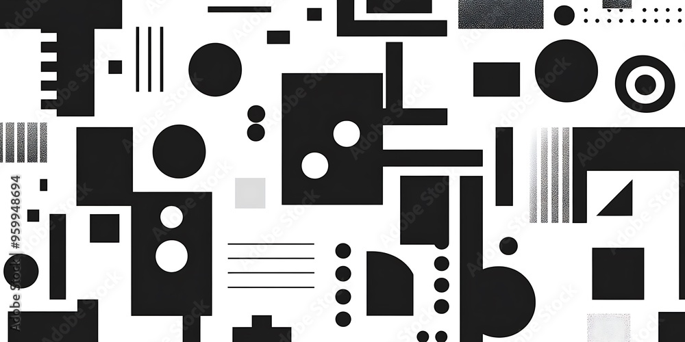 Poster minimalist geometric patterns featuring clean, sharp lines and abstract shapes in monochrome and pas