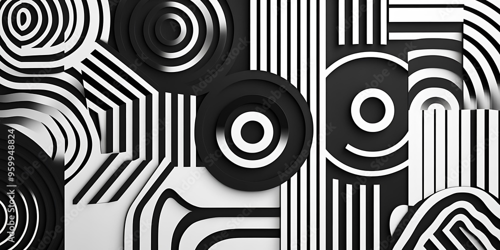 Poster minimalist geometric patterns featuring clean, sharp lines and abstract shapes in monochrome and pas