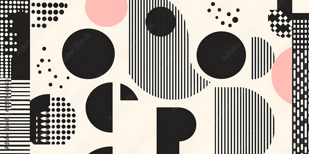 Poster minimalist geometric patterns featuring clean, sharp lines and abstract shapes in monochrome and pas