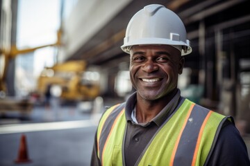 Portrait of a smiling middle aged businessman on construction site