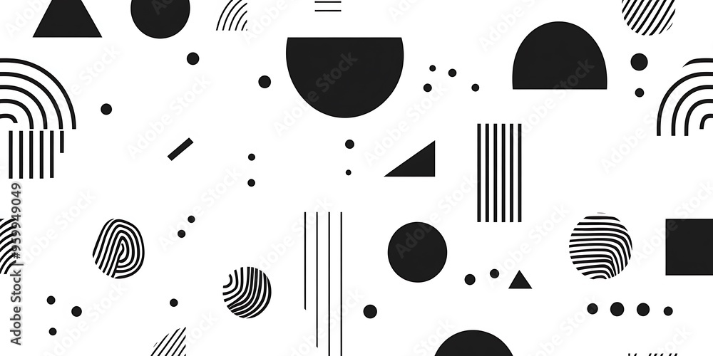 Poster minimalist geometric patterns featuring clean, sharp lines and abstract shapes in monochrome and pas