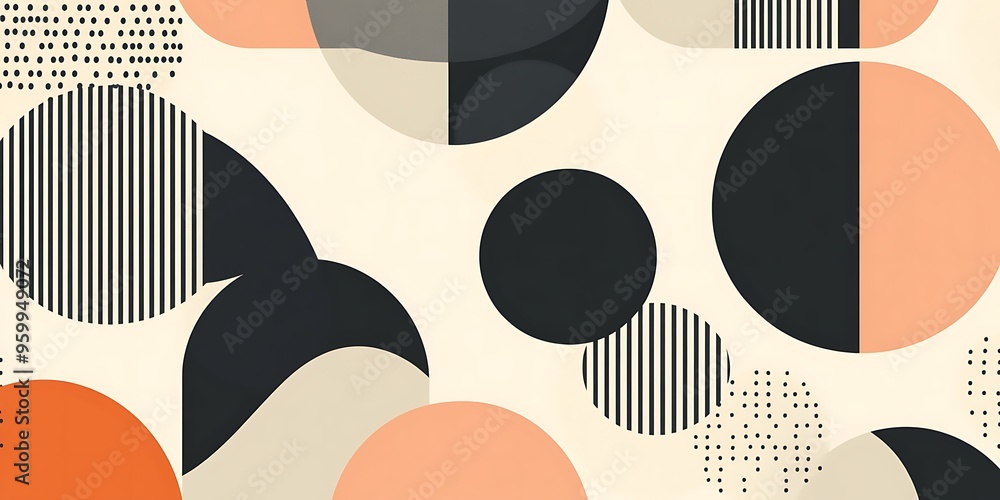 Poster minimalist geometric patterns featuring clean, sharp lines and abstract shapes in monochrome and pas