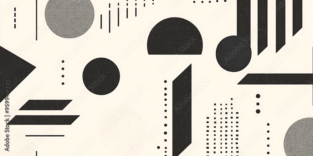 Poster minimalist geometric patterns featuring clean, sharp lines and abstract shapes in monochrome and pas
