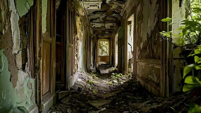 a hallway in an abandoned building
