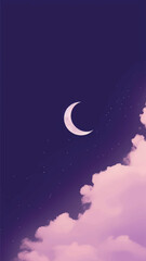 Naklejka premium Crescent moon, purple sky, clouds