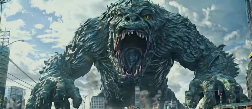 a giant monster that brings disaster. Seamless looping time-lapse virtual 4k video animation background
