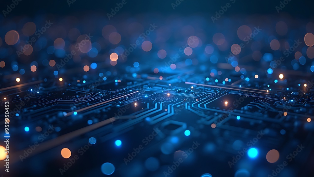 Aufkleber abstract digital network circuit board background banner with glowing light and connecting data dots