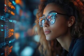 dynamic coworking space diverse group of young software developers collaborating holographic displays with code sleek modern office design energetic atmosphere