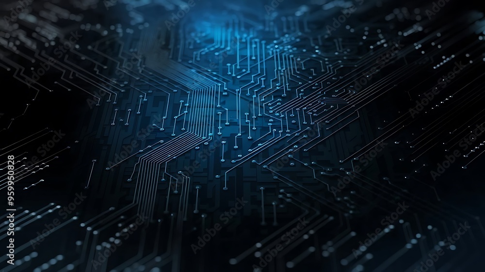 Aufkleber abstract digital network circuit board background banner with glowing light and connecting data dots