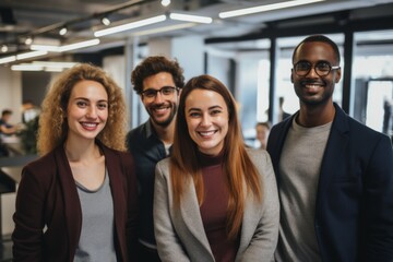 Fototapeta premium Smiling group portrait of diverse business people in office