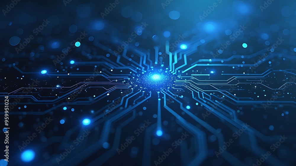Aufkleber abstract digital network circuit board background banner with glowing light and connecting data dots