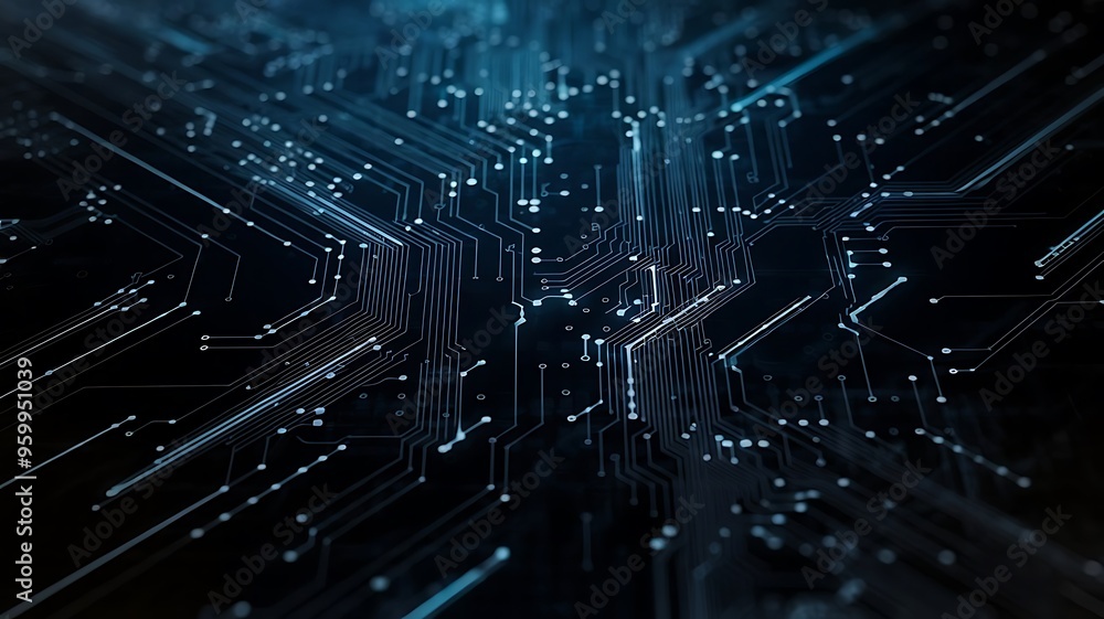 Aufkleber abstract digital network circuit board background banner with glowing light and connecting data dots