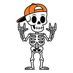 Cool Skeleton with Cap Making Rock Hand Sign Illustration