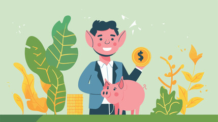flat vector businessman holding big coin for save money with flat vector modern illustration
